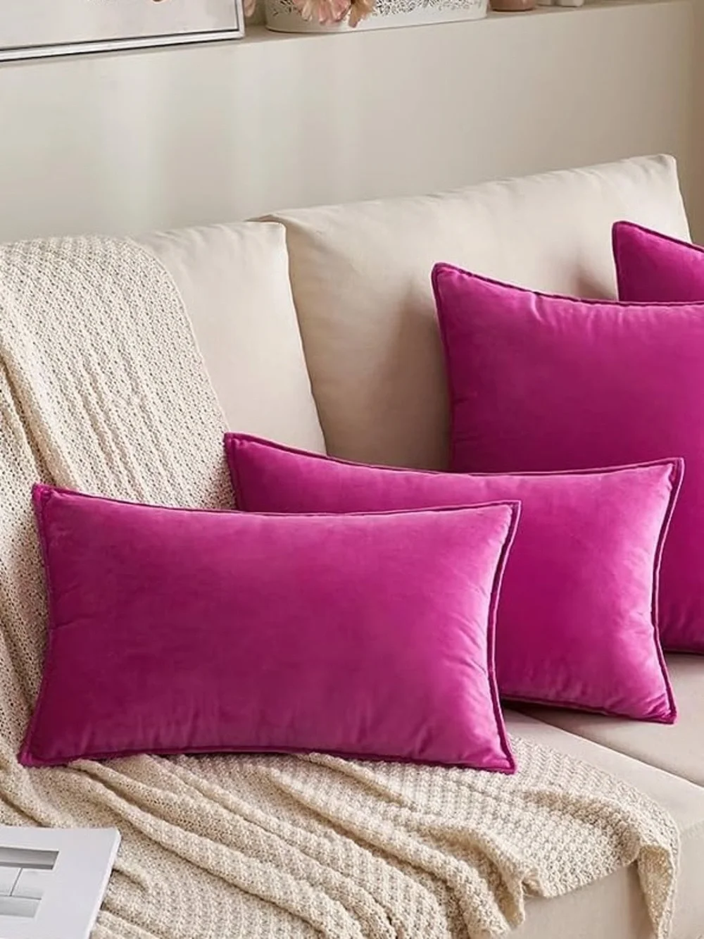 NWT! Hot Pink Velvet Throw Pillow Set of 2 Rectangular Covers
